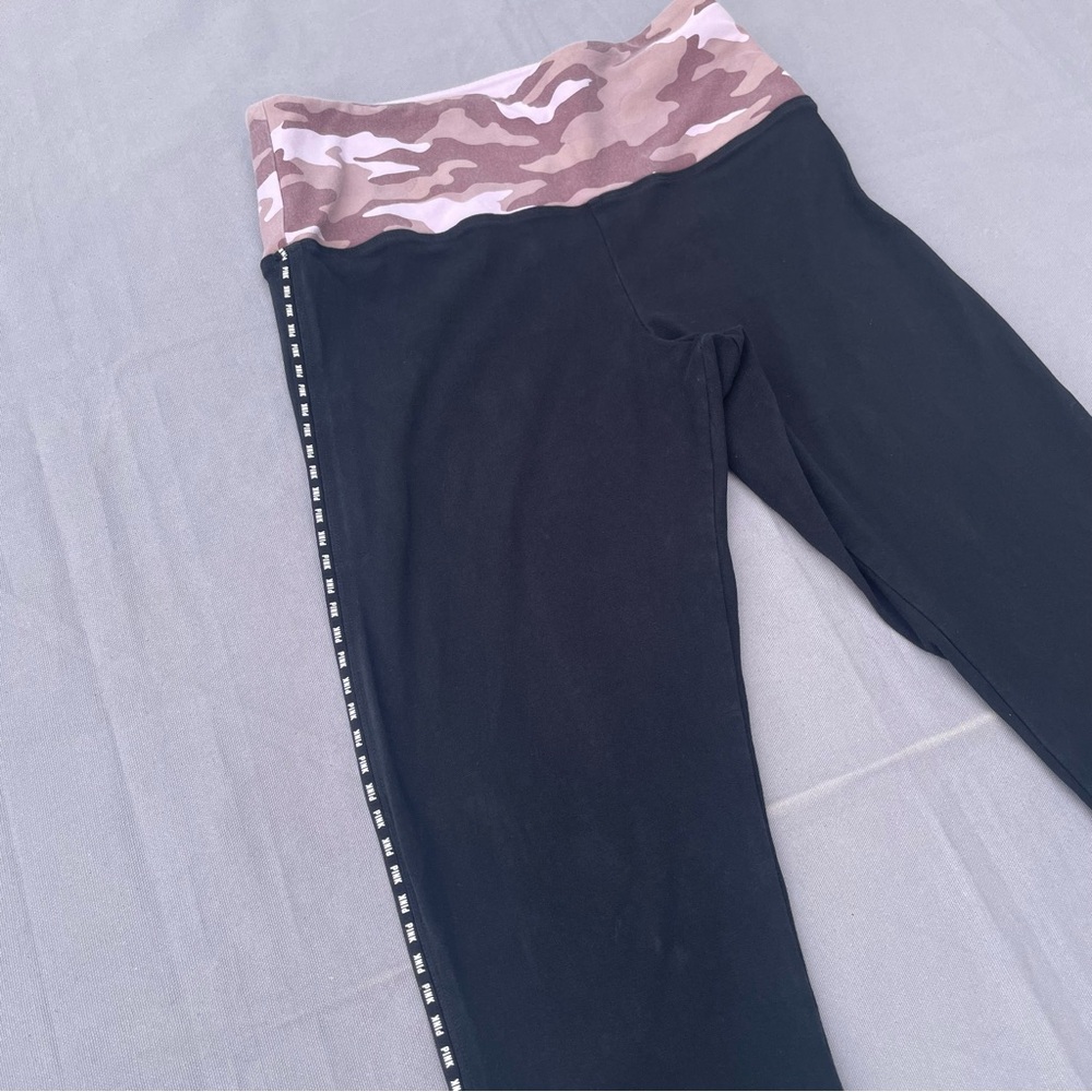 Victoria's Secret PINK Camo Black Fold Over Straight Yoga Leggings LARGE POC - Picture 2 of 8
